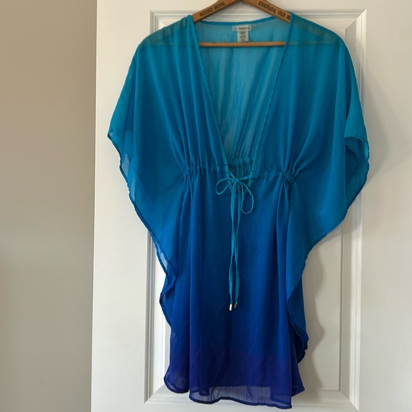Bleu Rod Beattie Sheer Ombre Swim Cover Up in Blue Lyst Plunging Neckline w Ties - Picture 2 of 13